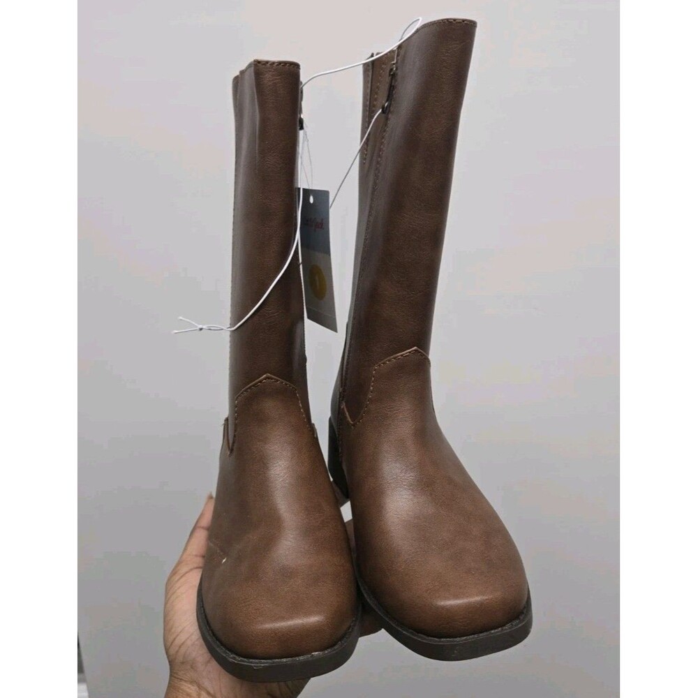 Cat & Jack Girls' Sade Stove Pipe Boots Brown Slip On Size 1 - Picture 3 of 5